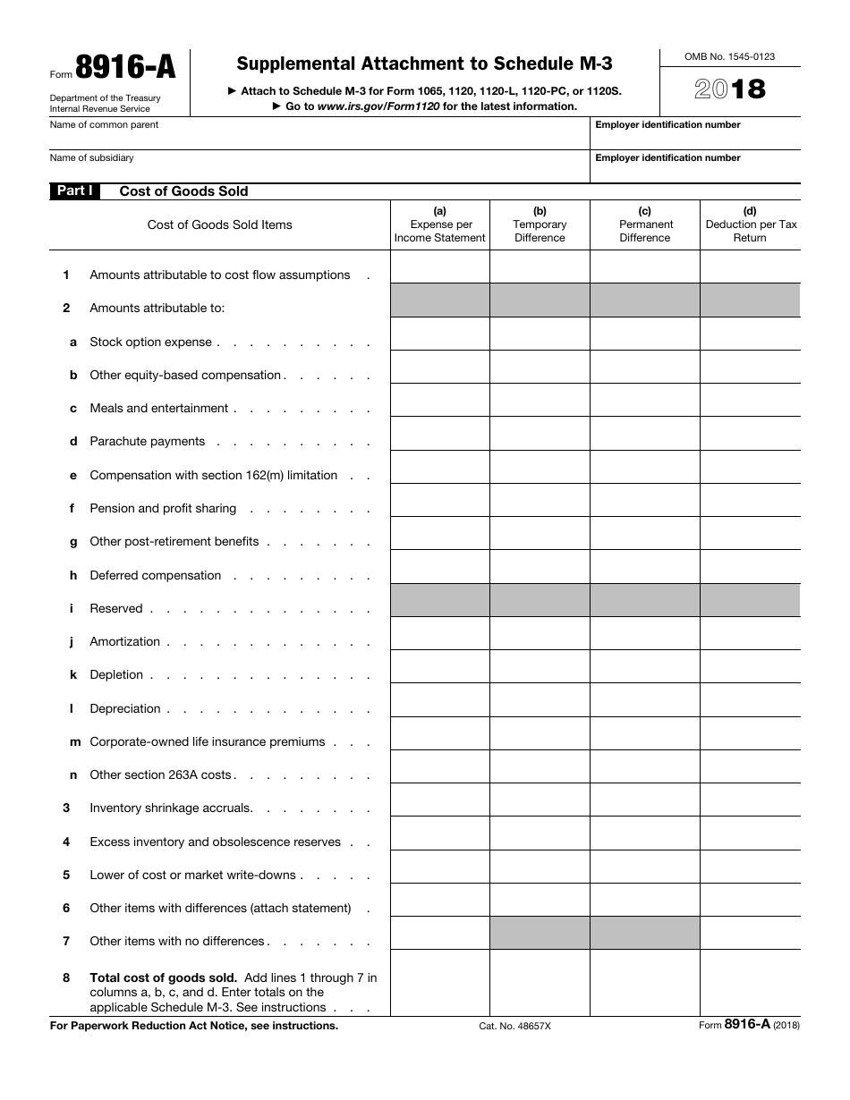 IRS Form 8916-A Supplemental Attachment to Schedule M-3, Page 1