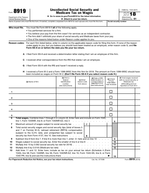 IRS Form 8919 2018 Printable Pdf