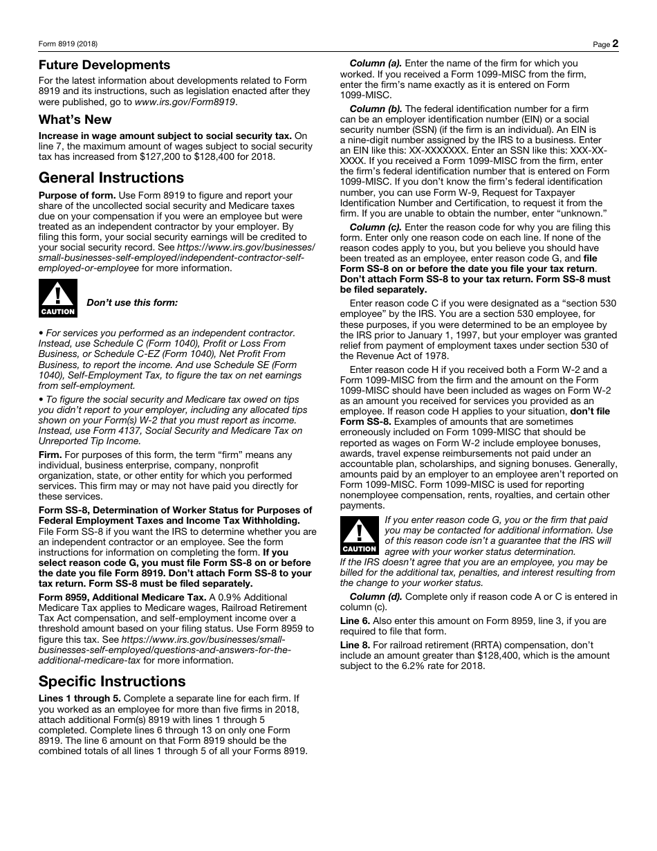 IRS Form 8919 Uncollected Social Security and Medicare Tax on Wages, Page 2