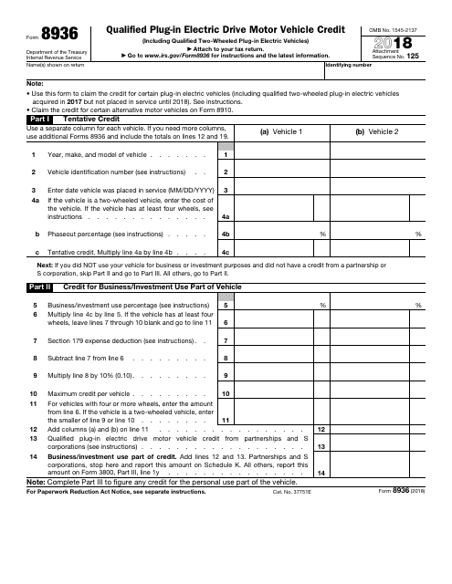 Irs Form 8936 2018 Fill Out Sign Online And Download Fillable Pdf