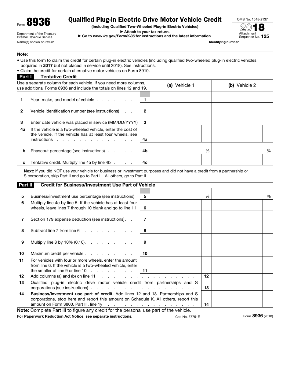 IRS Form 8936 2018 Fill Out, Sign Online and Download Fillable PDF