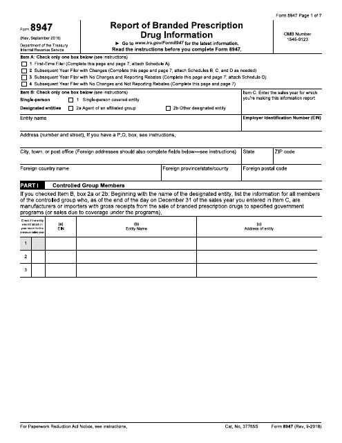IRS Form 8947 Report of Branded Prescription Drug Information