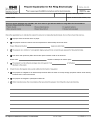 Document preview: IRS Form 8948 Preparer Explanation for Not Filing Electronically