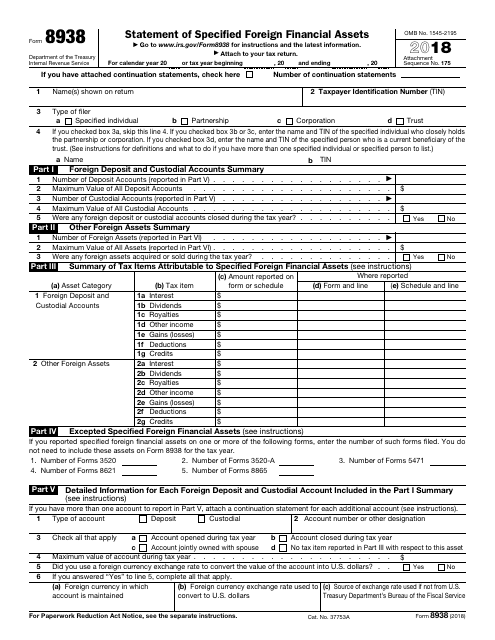 IRS Form 8938 2018 Printable Pdf