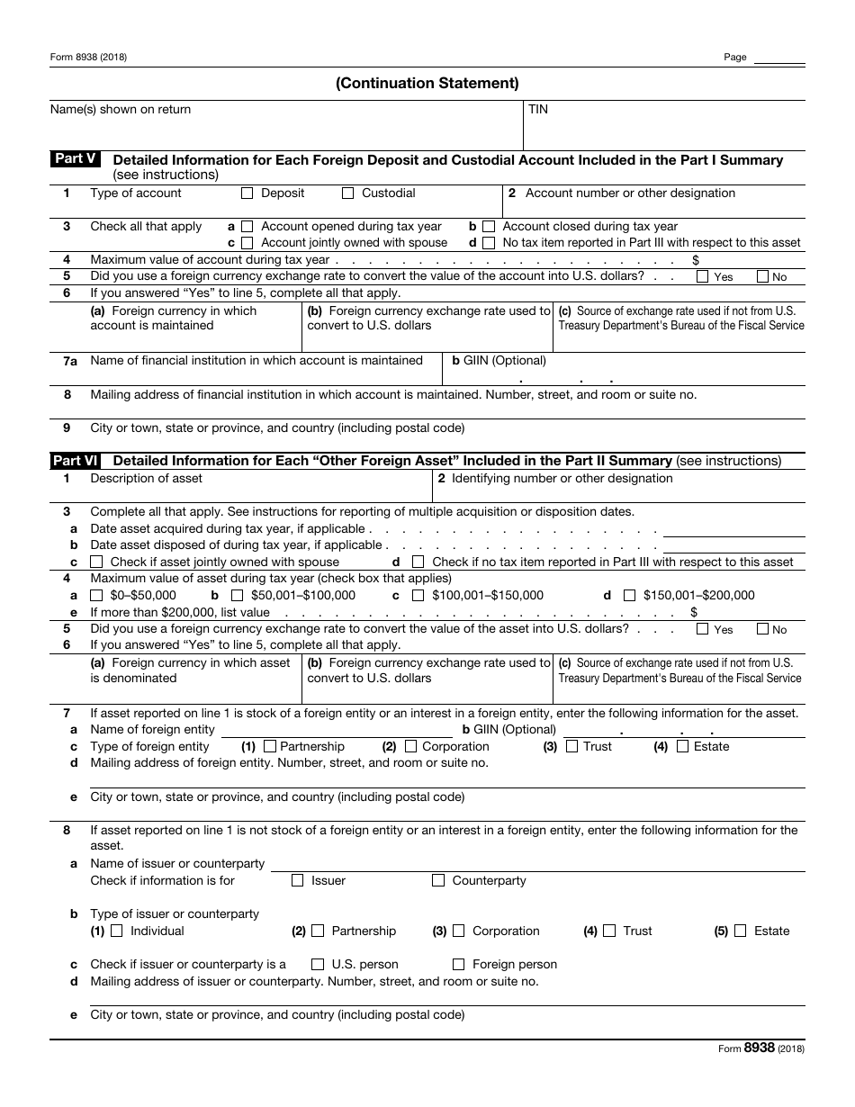 IRS Form 8938 - 2018 - Fill Out, Sign Online and Download Fillable PDF ...