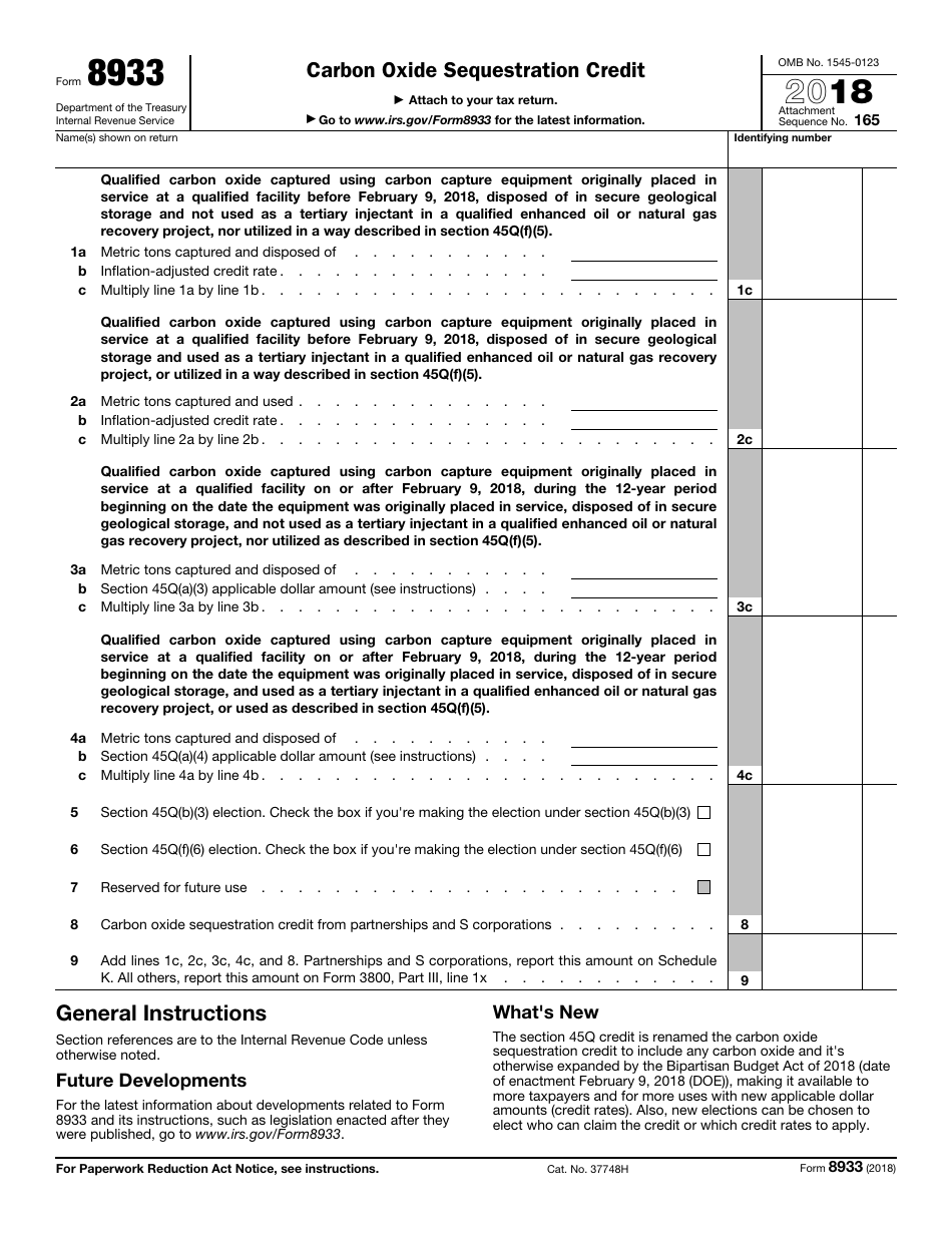 IRS Form 8933 Carbon Oxide Sequestration Credit, Page 1