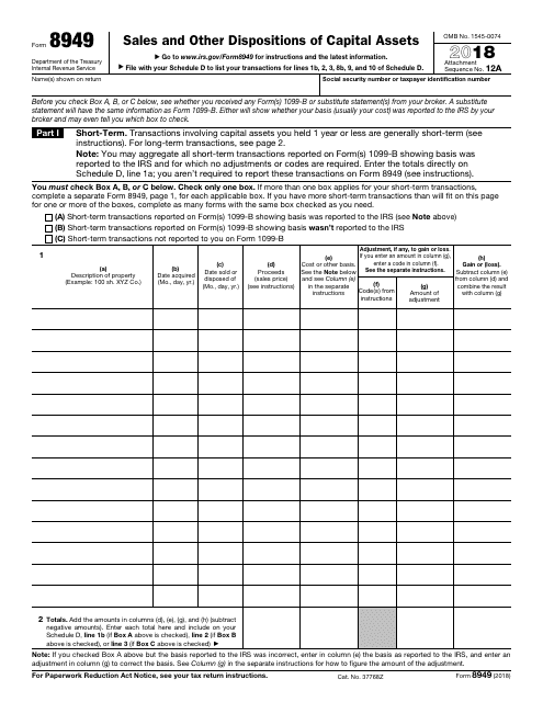 IRS Form 8949 2018 Printable Pdf