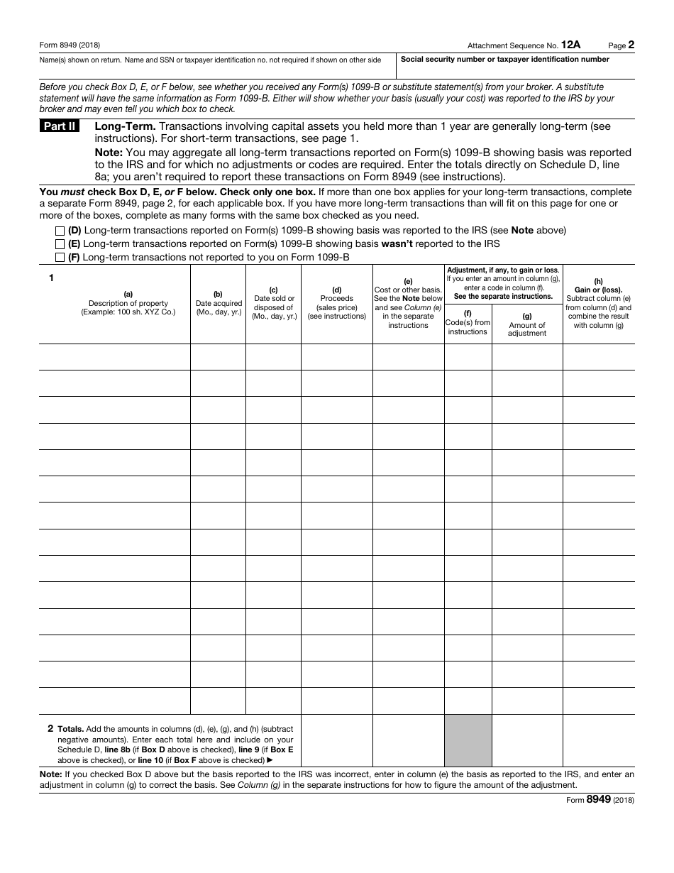 IRS Form 8949 Sales and Other Dispositions of Capital Assets, Page 2