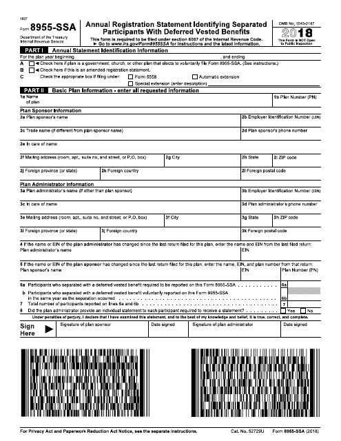 IRS Form 8955-SSA 2018 Printable Pdf