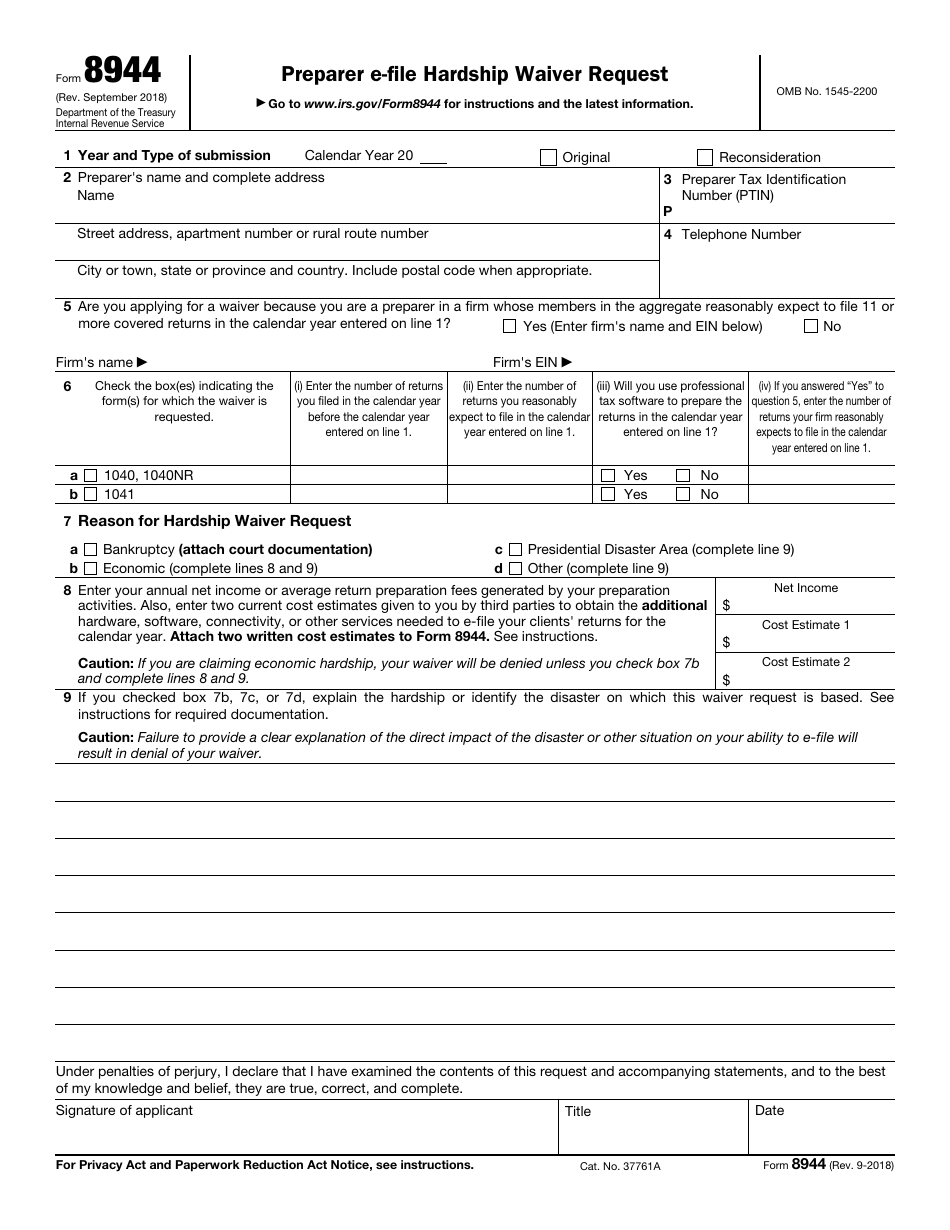 IRS Form 8944 Fill Out, Sign Online and Download Fillable PDF