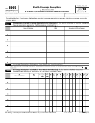 Document preview: IRS Form 8965 Health Coverage Exemptions, 2018
