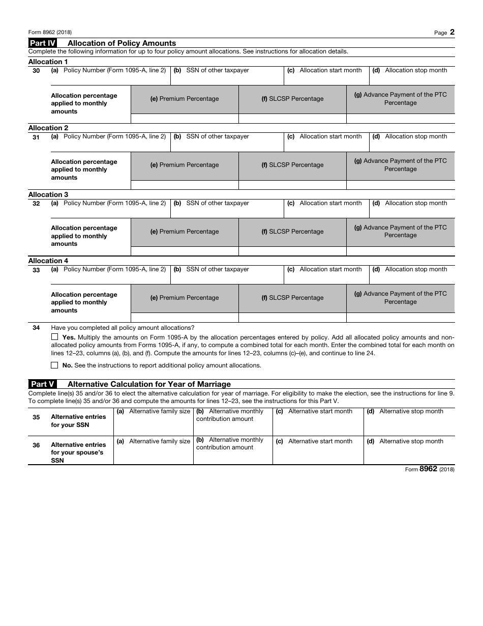 IRS Form 8962 - 2018 - Fill Out, Sign Online And Download Fillable PDF ...