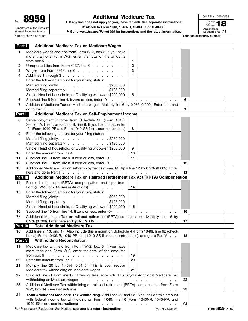 IRS Form 8959 2018 Fill Out, Sign Online and Download Fillable PDF