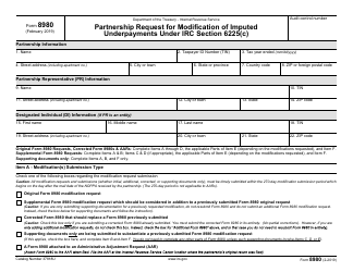 Document preview: IRS Form 8980 Partnership Request for Modification of Imputed Underpayments Under IRC Section 6225(C)