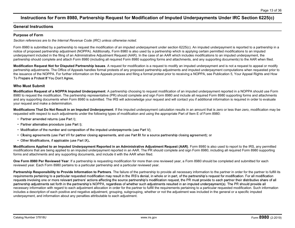 IRS Form 8980 Partnership Request for Modification of Imputed Underpayments Under IRC Section 6225(C), Page 13