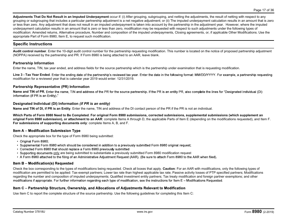 IRS Form 8980 Partnership Request for Modification of Imputed Underpayments Under IRC Section 6225(C), Page 17