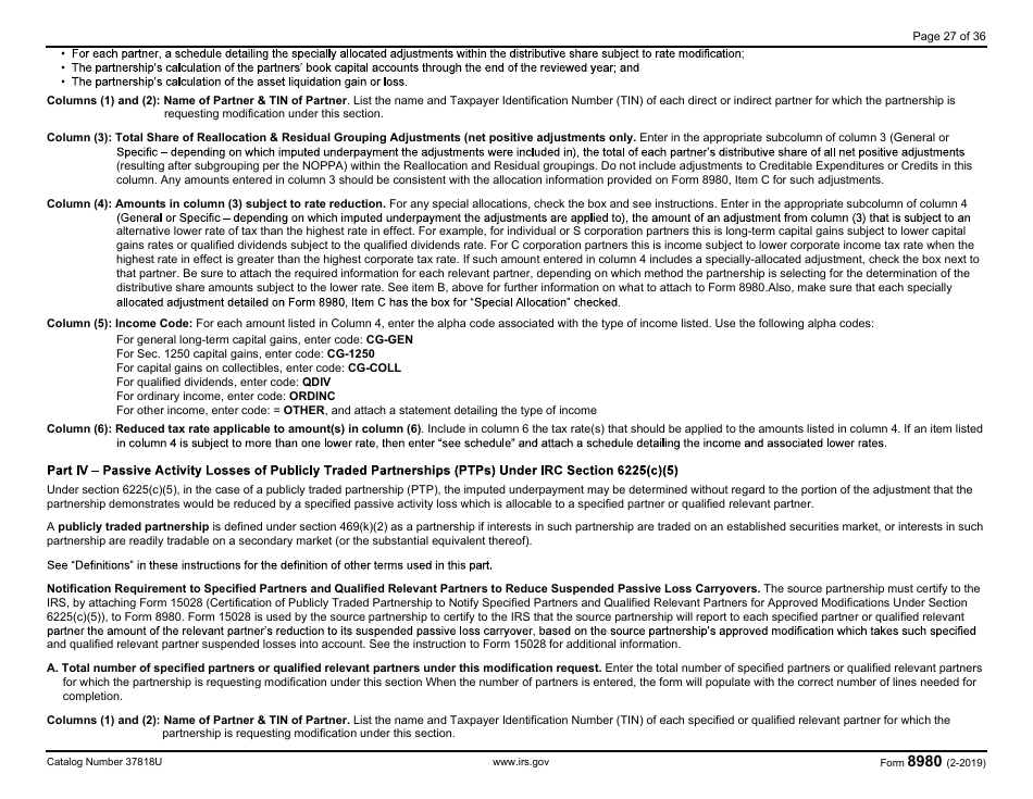 IRS Form 8980 Partnership Request for Modification of Imputed Underpayments Under IRC Section 6225(C), Page 27