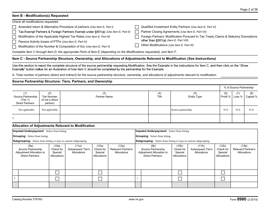 IRS Form 8980 Partnership Request for Modification of Imputed Underpayments Under IRC Section 6225(C), Page 2