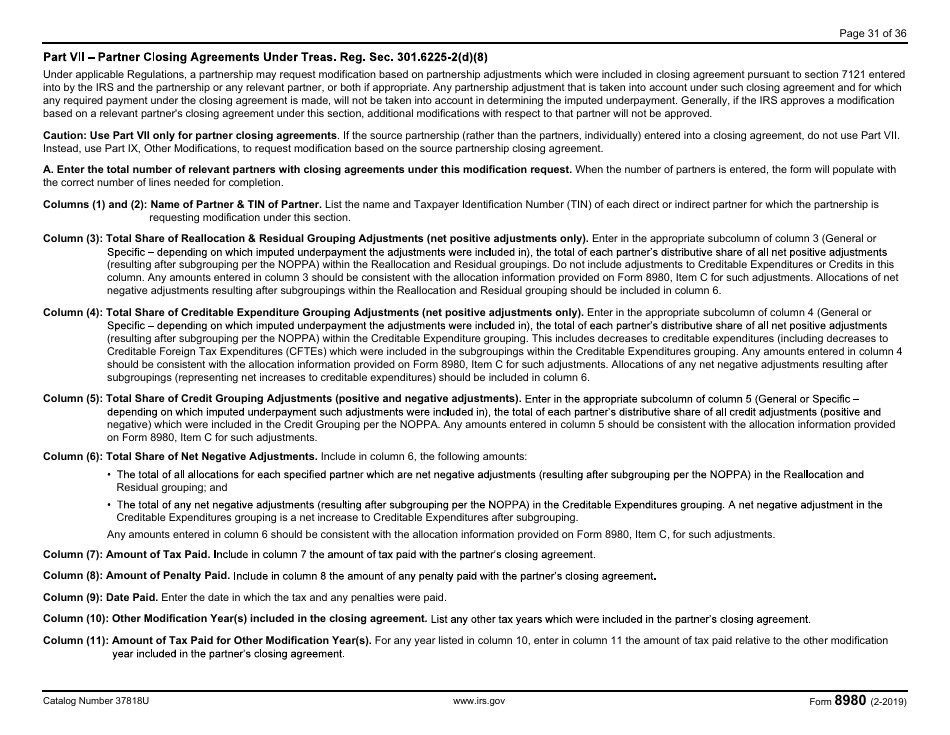 IRS Form 8980 Partnership Request for Modification of Imputed Underpayments Under IRC Section 6225(C), Page 31