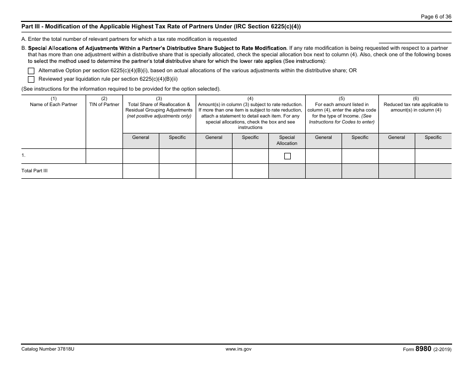IRS Form 8980 Partnership Request for Modification of Imputed Underpayments Under IRC Section 6225(C), Page 6
