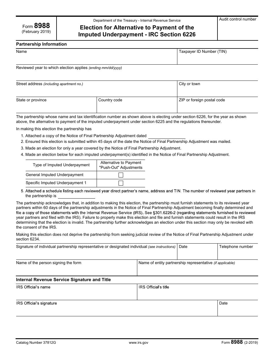 IRS Form 8988 Election for Alternative to Payment of the Imputed Underpayment, Page 1