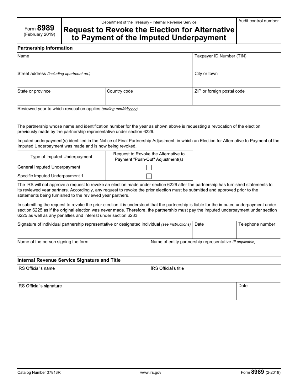 IRS Form 8989 Request to Revoke the Election for Alternative to Payment of the Imputed Underpayment, Page 1