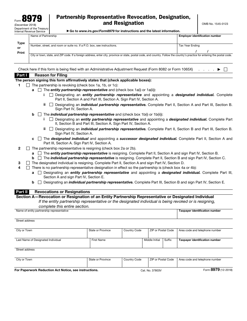 IRS Form 8979 Partnership Representative Revocation, Designation, and Resignation, Page 1