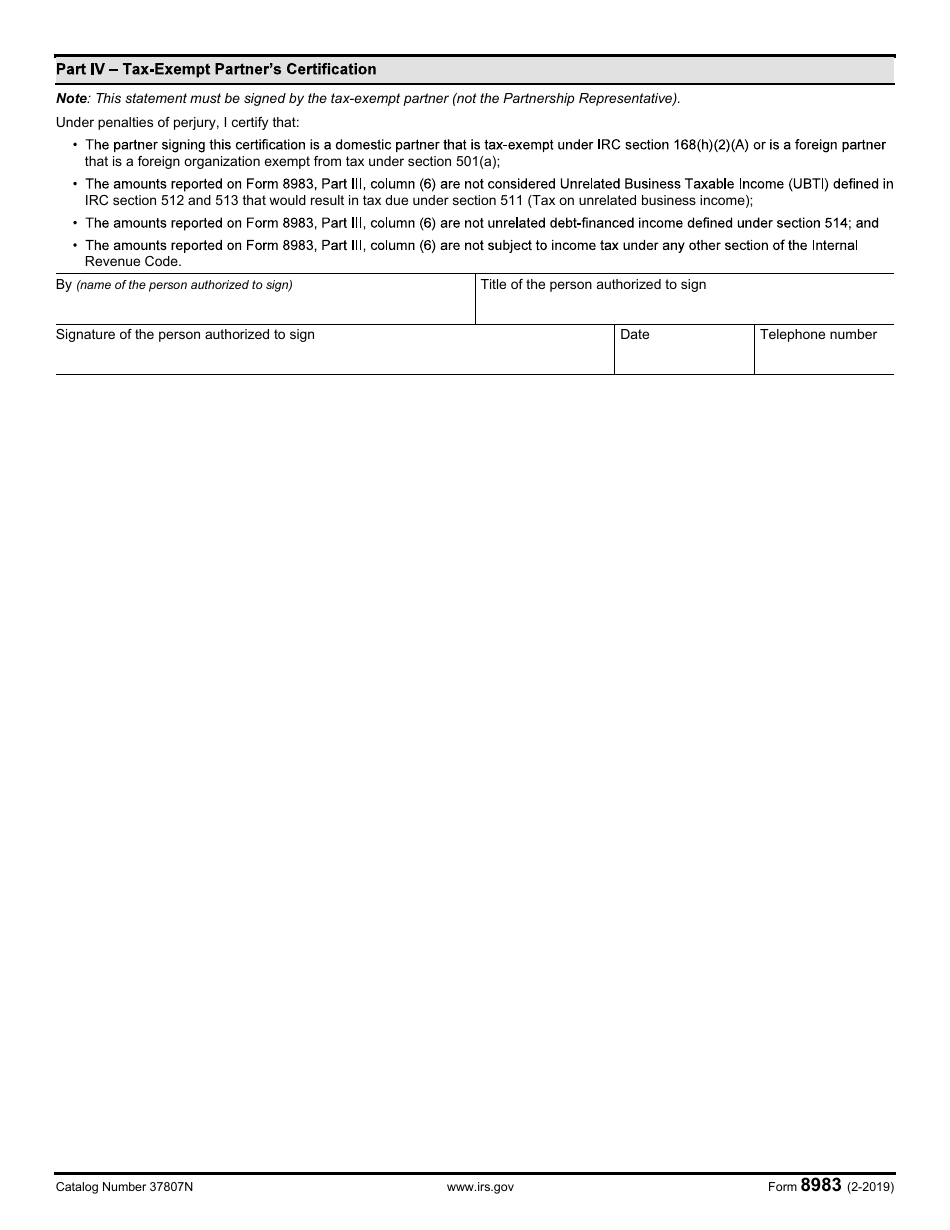 IRS Form 8983 Certification of Partner Tax-Exempt Status for Modification Under IRC Section 6225(C)(3), Page 2