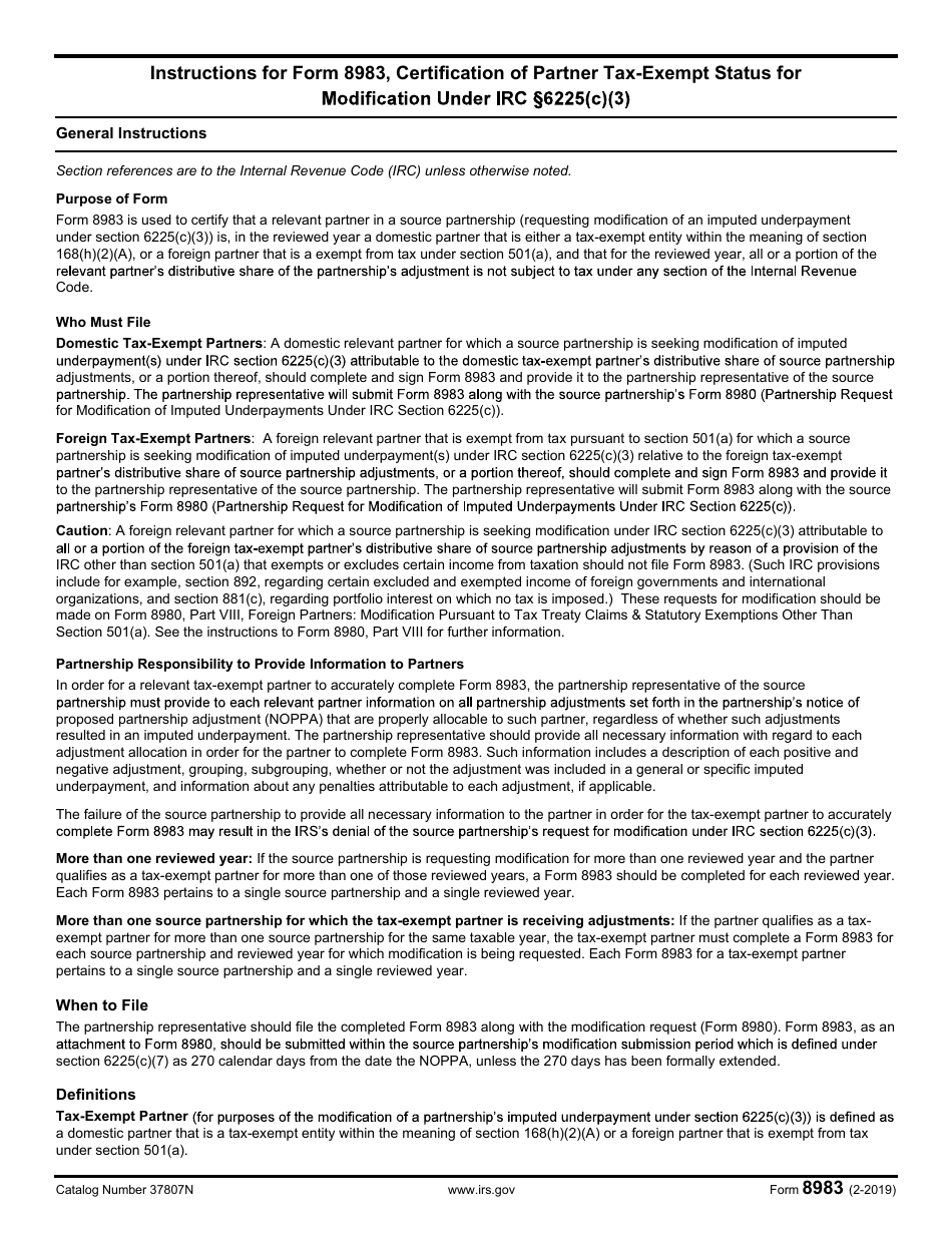 IRS Form 8983 Certification of Partner Tax-Exempt Status for Modification Under IRC Section 6225(C)(3), Page 3