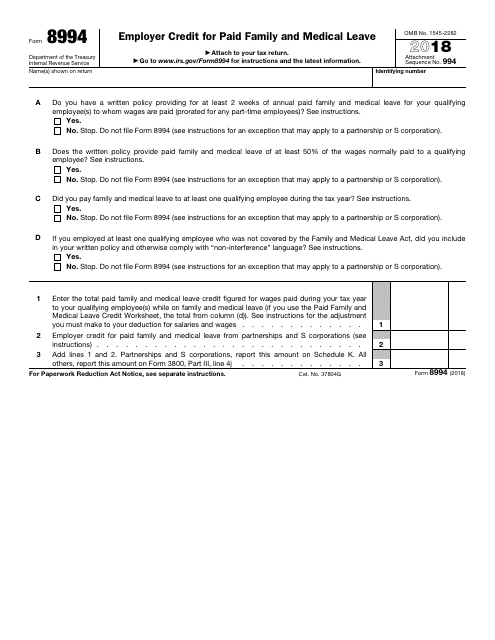 IRS Form 8994 2018 Printable Pdf