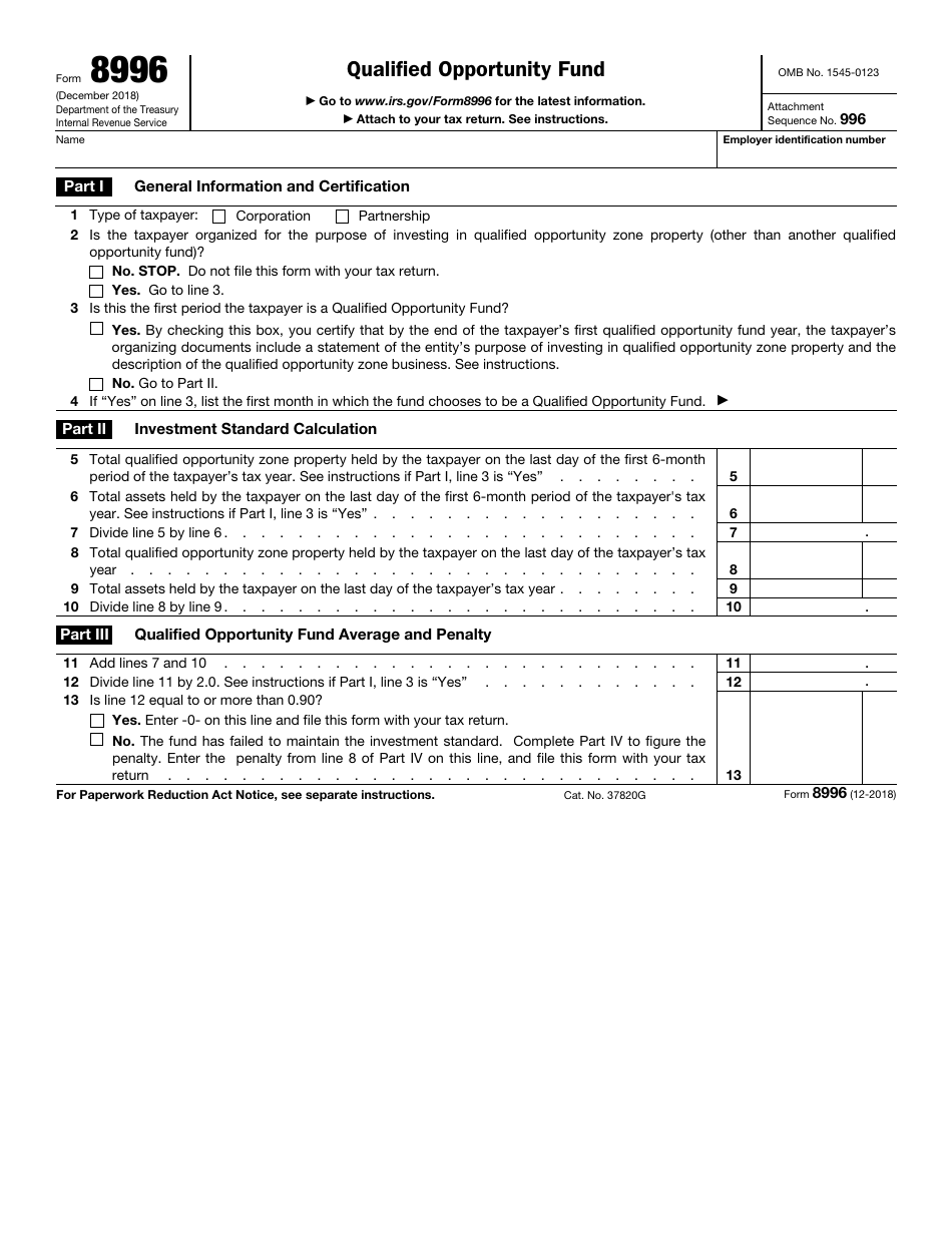 IRS Form 8996 Qualified Opportunity Fund, Page 1