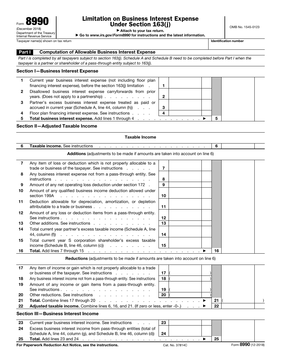IRS Form 8990 Limitation on Business Interest Expense, Page 1