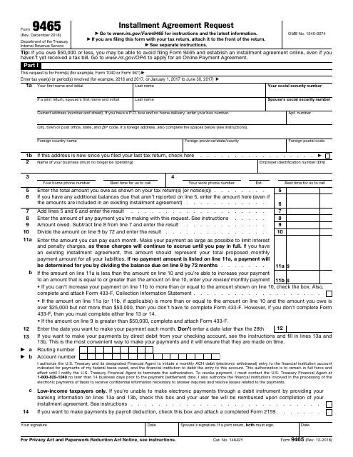 IRS Form 9465  Printable Pdf