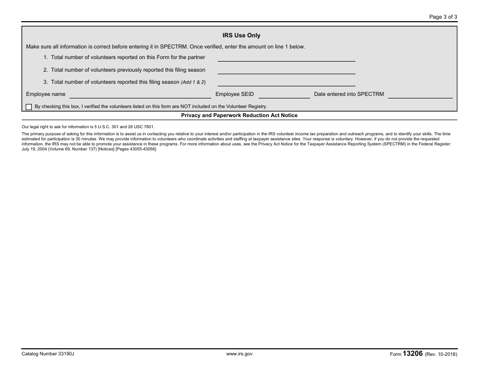 IRS Form 13206 Volunteer Assistance Summary Report, Page 3