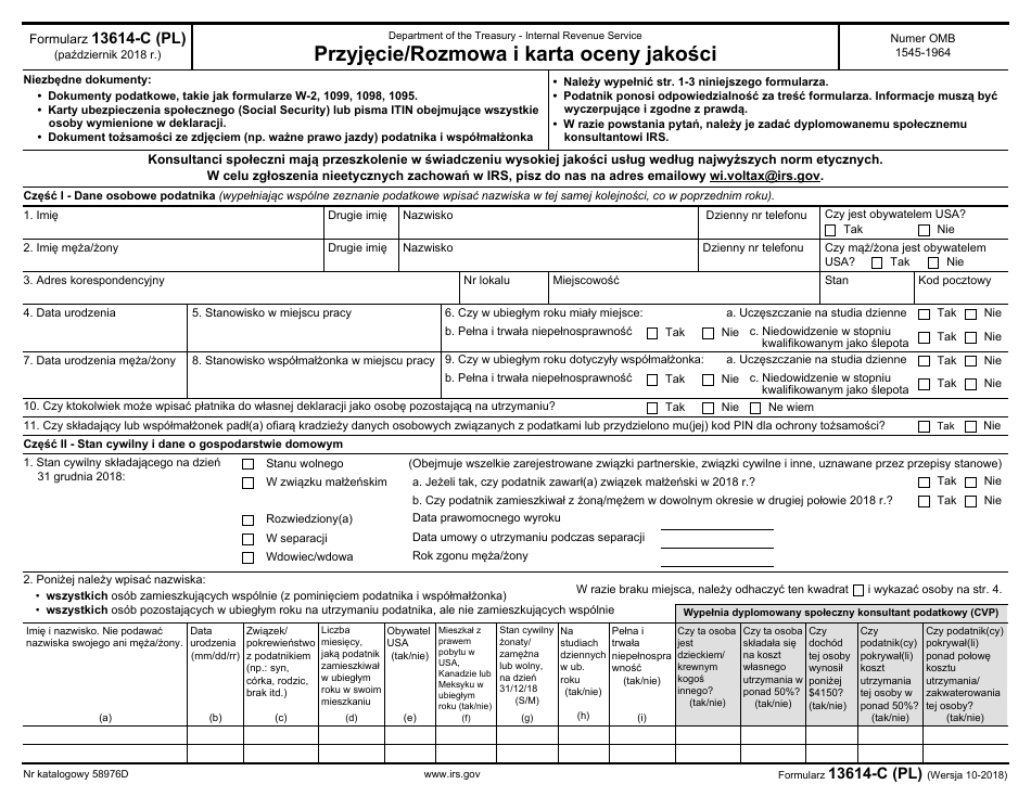 IRS Form 13614-C (PL) Intake / Interview  Quality Review Sheet (Polish), Page 1