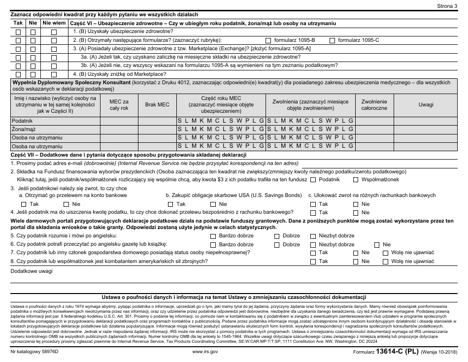 IRS Form 13614-C (PL) Intake / Interview  Quality Review Sheet (Polish), Page 3