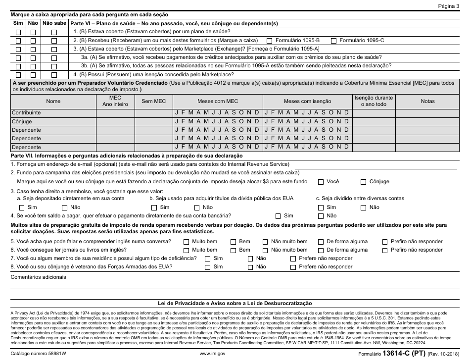 IRS Form 13614-C (PT) Intake / Interview  Quality Review Sheet (Portuguese), Page 3
