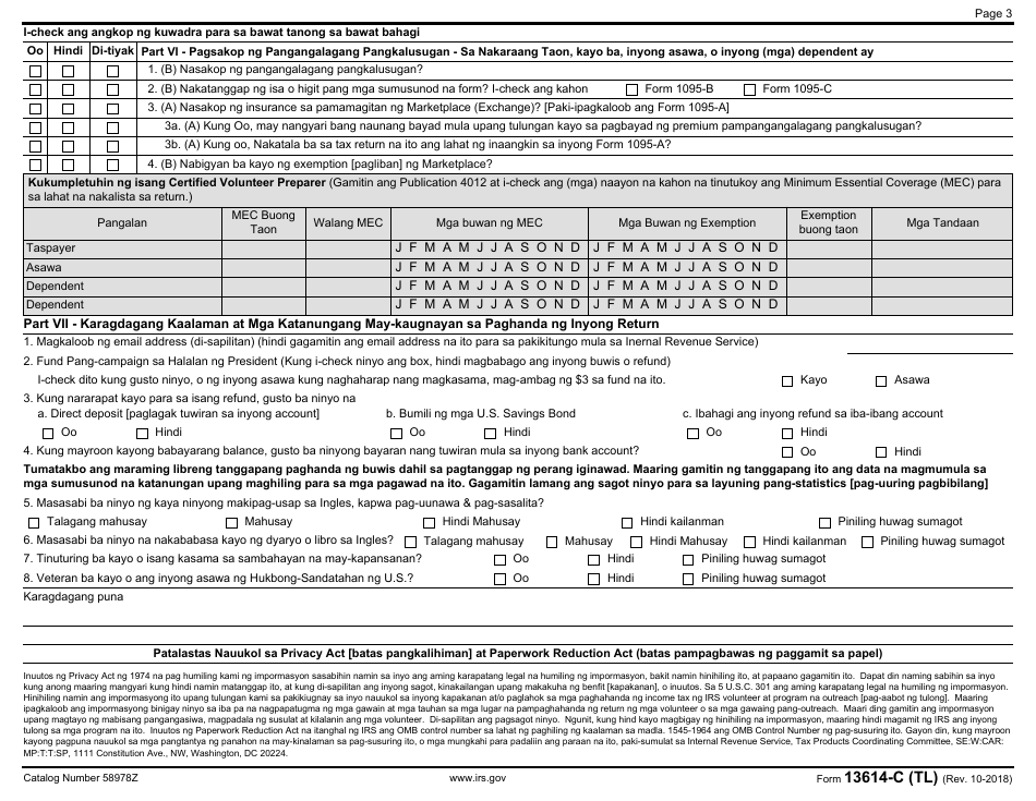 IRS Form 13614-C (TL) Intake / Interview  Quality Review Sheet (Tagalog), Page 3