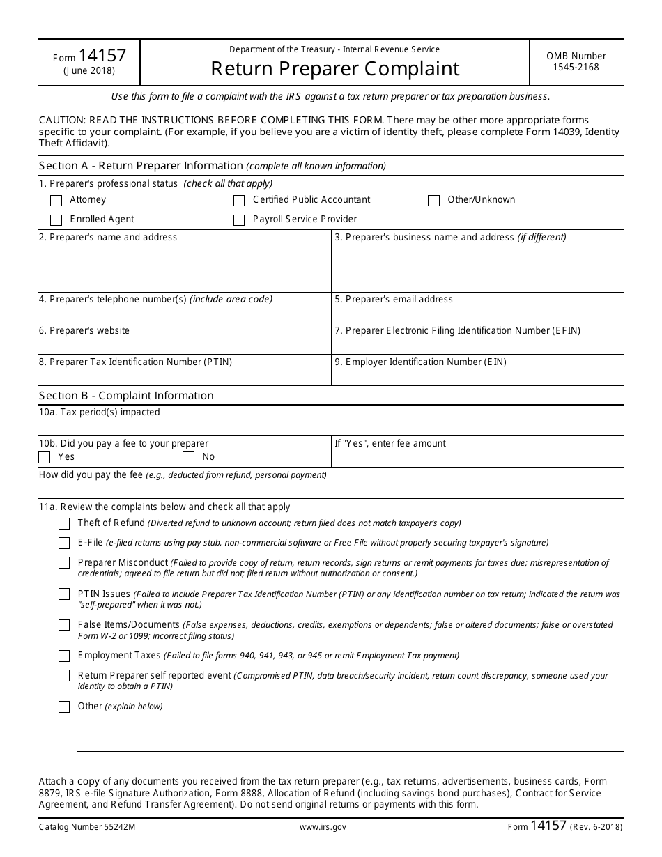 IRS Form 14157 Return Preparer Complaint, Page 1