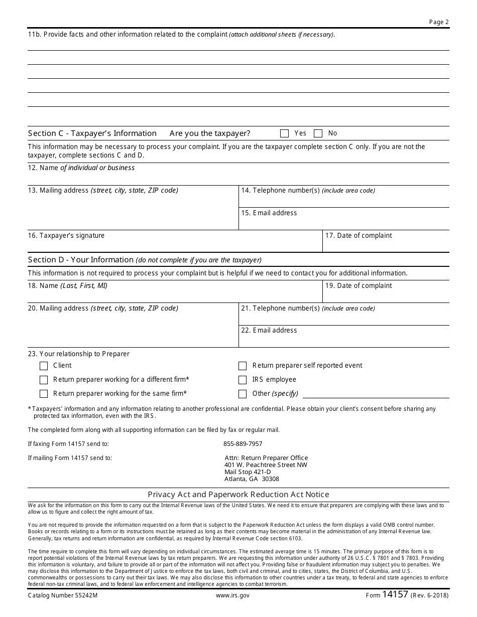 Irs Form 14157 - Fill Out, Sign Online And Download Fillable Pdf 