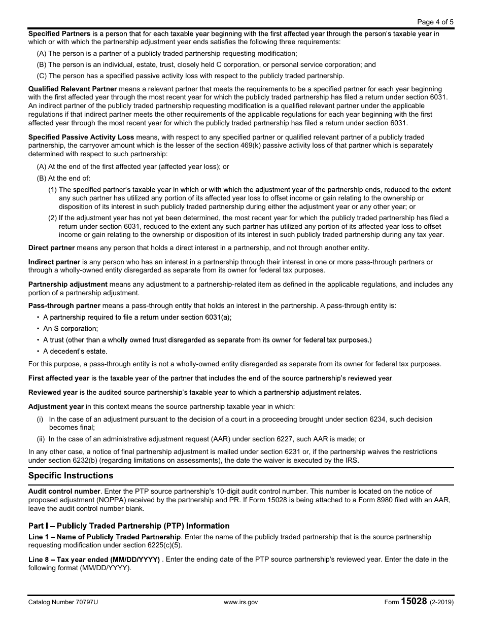 IRS Form 15028 Certification of Publicly Traded Partnership to Notify Specified Partners and Qualified Relevant Partners for Approved Modifications Under IRC Section 6225(C)(5), Page 4