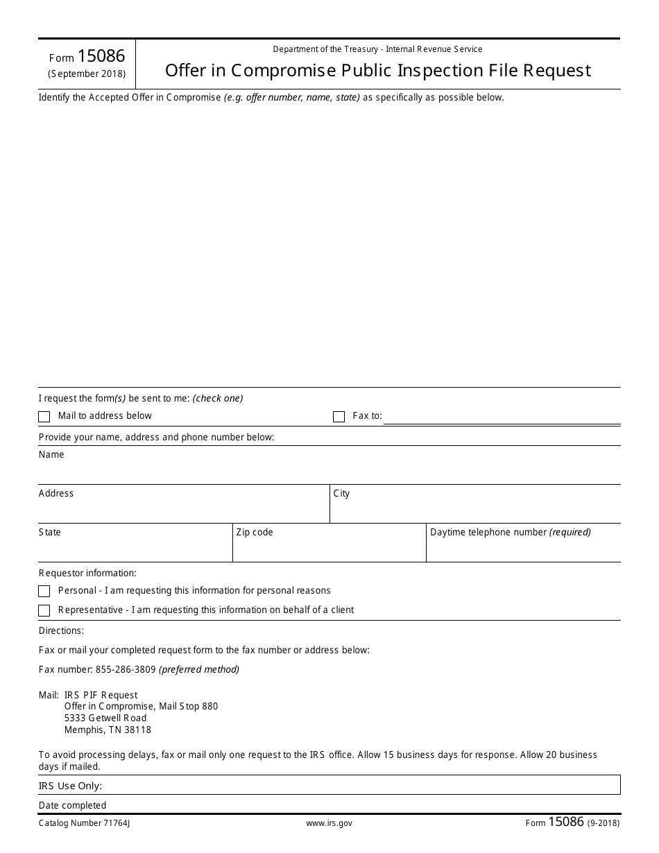 IRS Form 15086 Offer in Compromise Public Inspection File Request, Page 1
