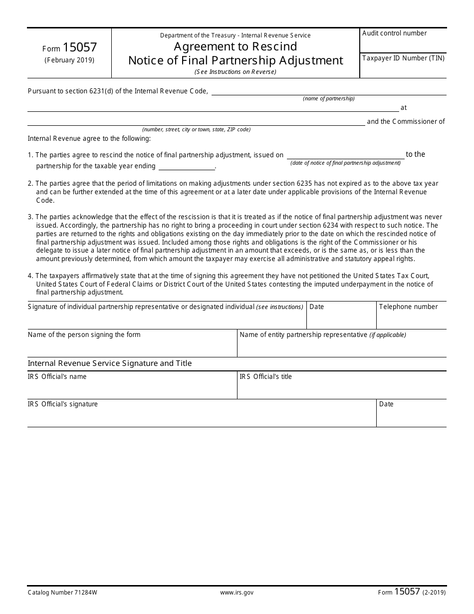 IRS Form 15057 Agreement to Rescind Notice of Final Partnership Adjustment, Page 1