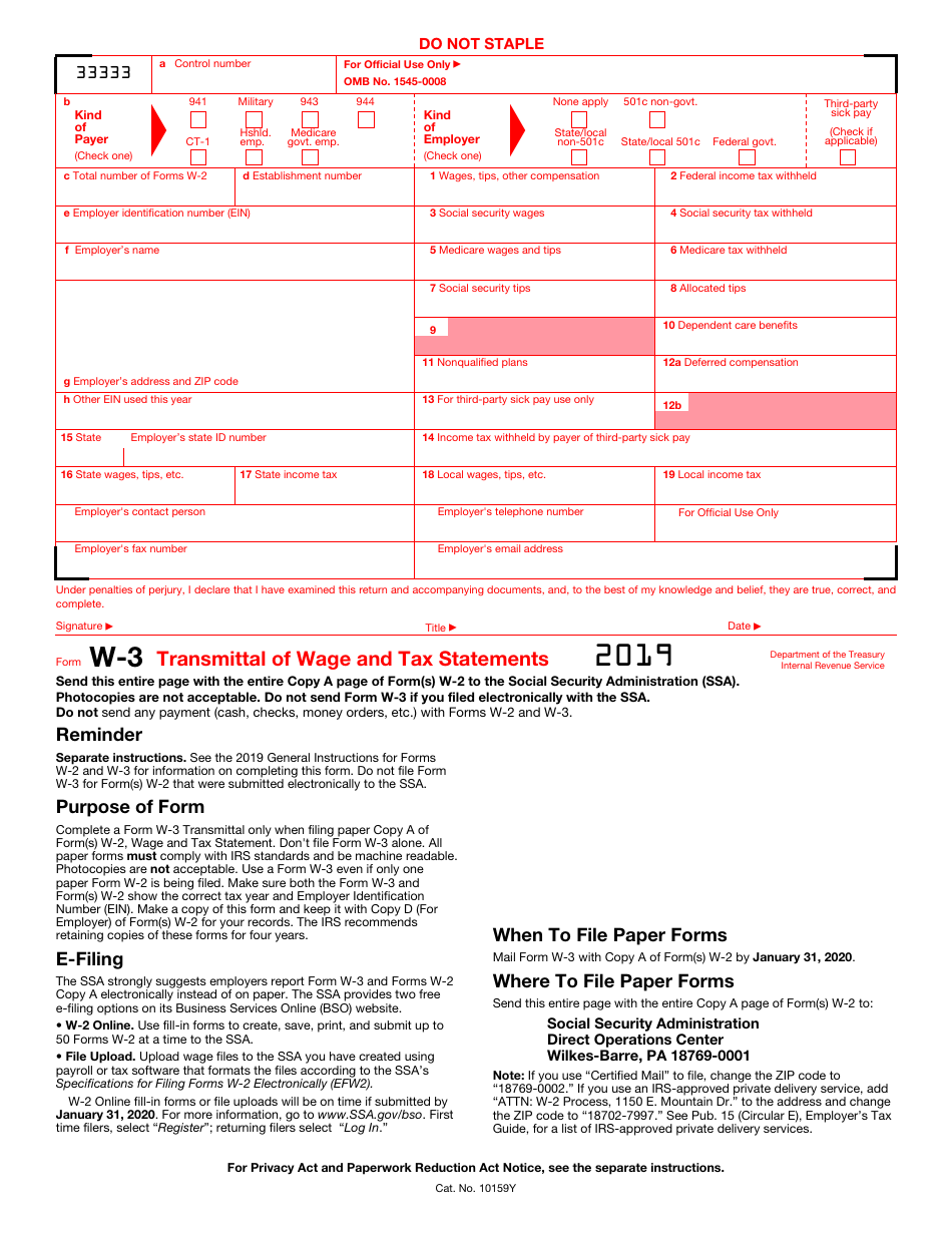 IRS Form W-3 Transmittal of Wage and Tax Statements, Page 2
