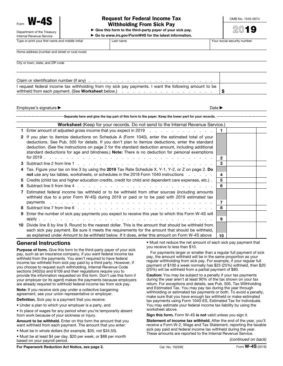 IRS Form W4S 2019 Fill Out, Sign Online and Download Fillable PDF Templateroller