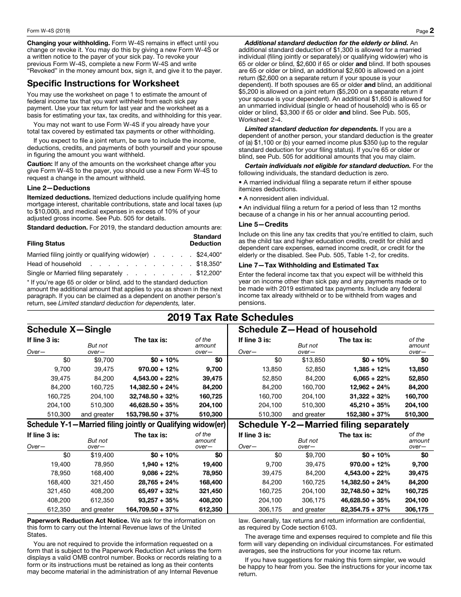 Irs Form W-4s - 2019 - Fill Out, Sign Online And Download Fillable Pdf 