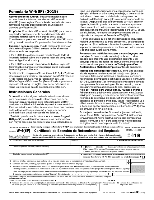 IRS Formulario W-4(SP) 2019 Printable Pdf