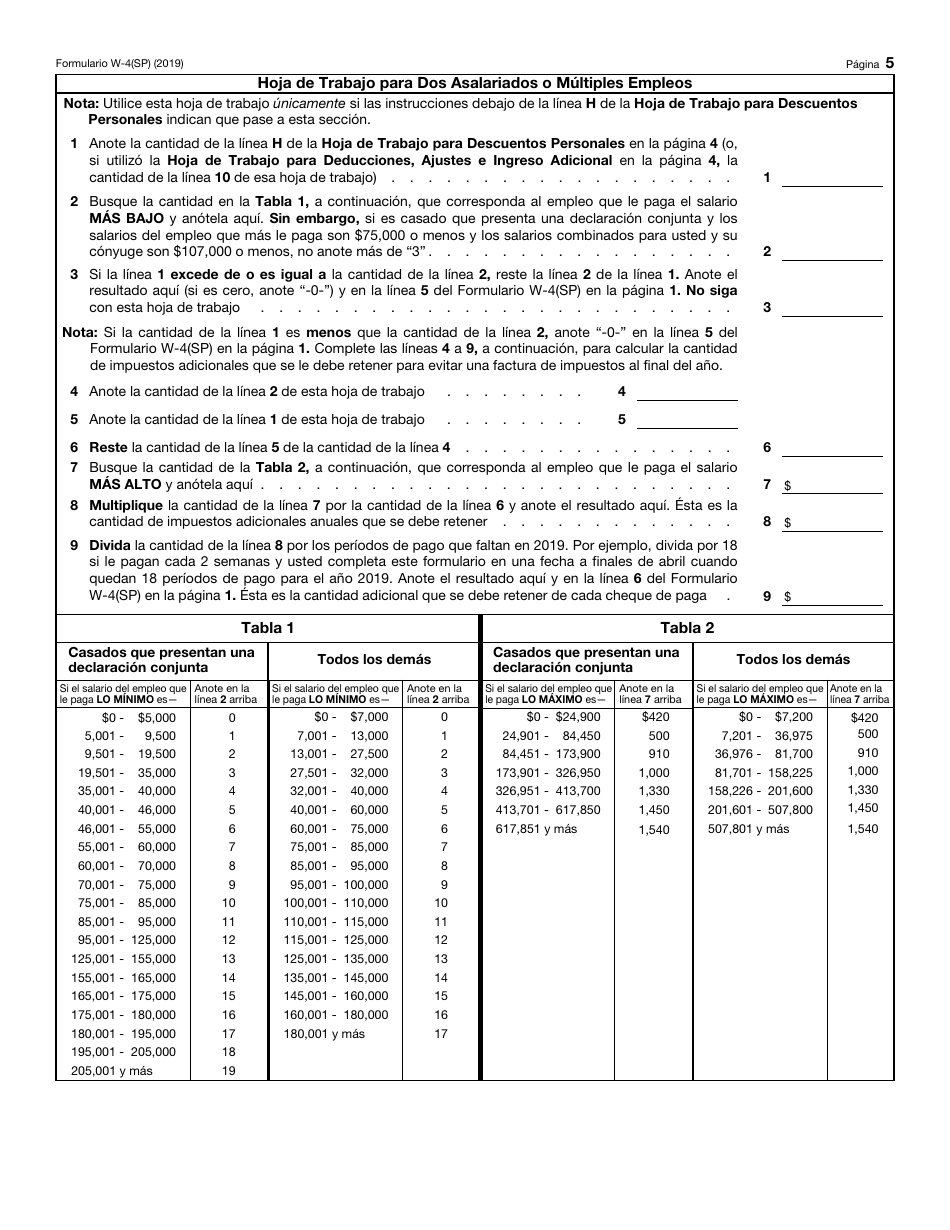 IRS Formulario W4(SP) 2019 Fill Out, Sign Online and Download