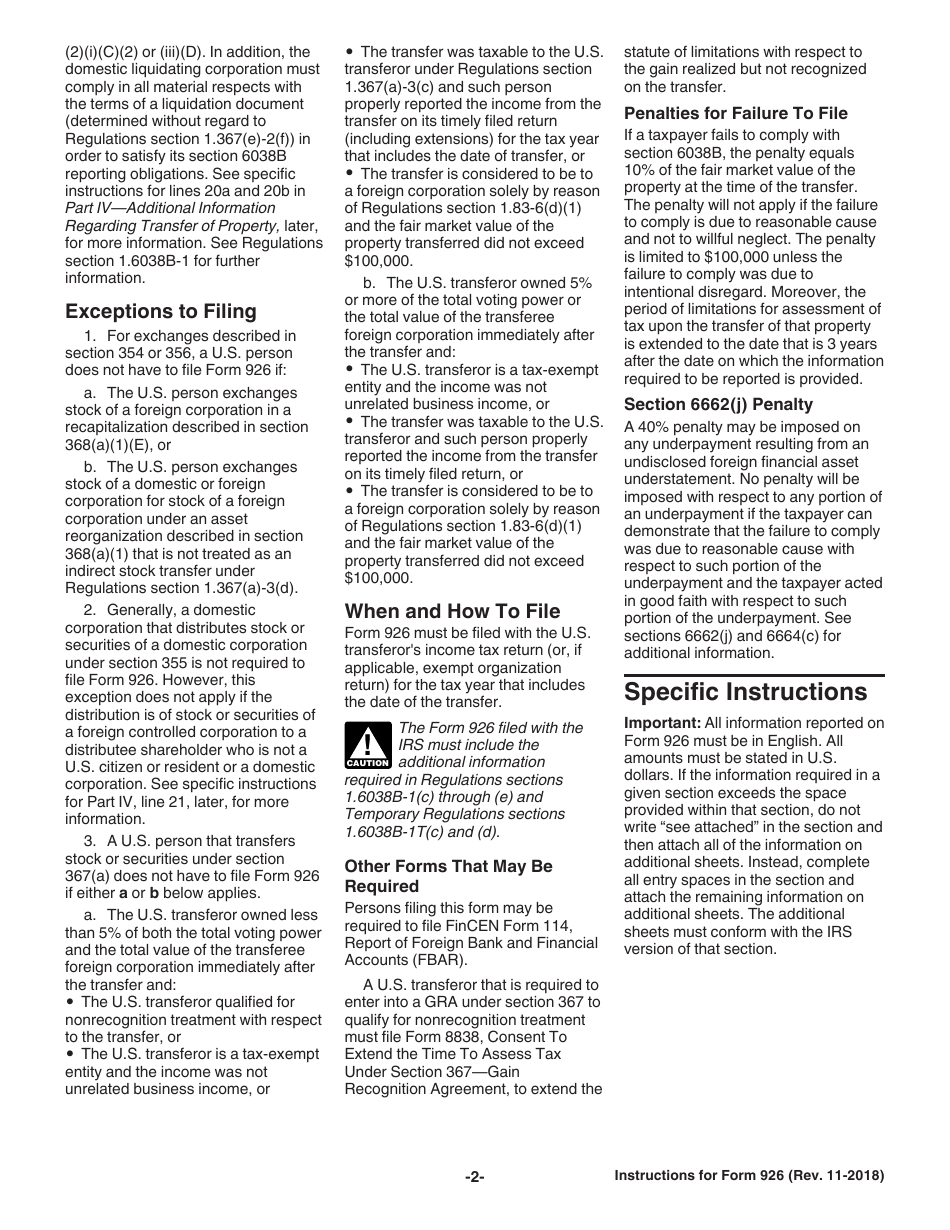 Instructions for IRS Form 926 Return by a U.S. Transferor of Property to a Foreign Corporation, Page 2