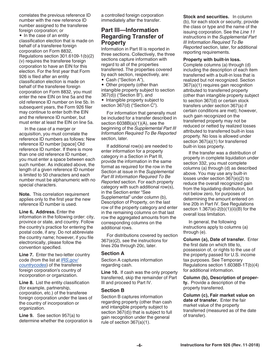 Instructions for IRS Form 926 Return by a U.S. Transferor of Property to a Foreign Corporation, Page 4